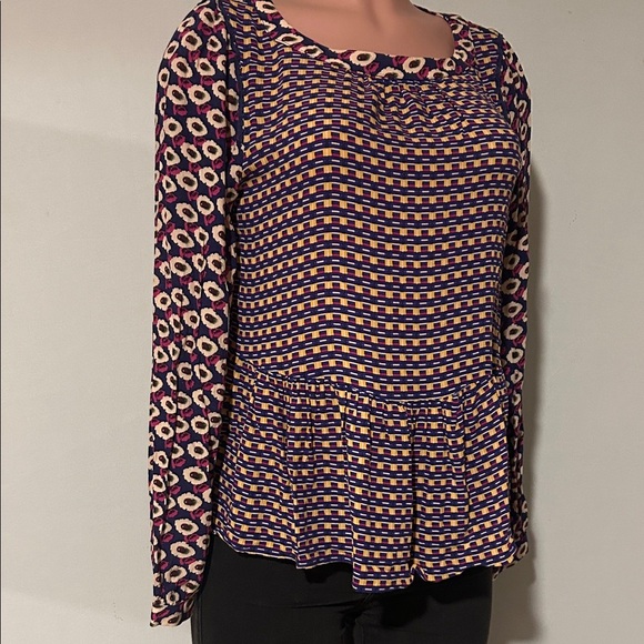 Anthropologie Maeve Floral Abstract Cheyenne Peplum Long Slv Blouse Top  Sz M - Picture 1 of 14